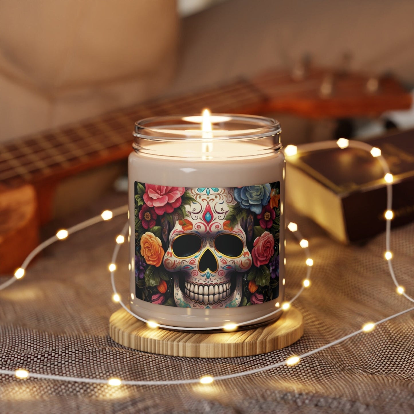 Scented Soy Candle, 9oz, Day of the dead Dia de Los Muertos floral sugar skull bedroom hallway bathroom smell good fragrance home decor
