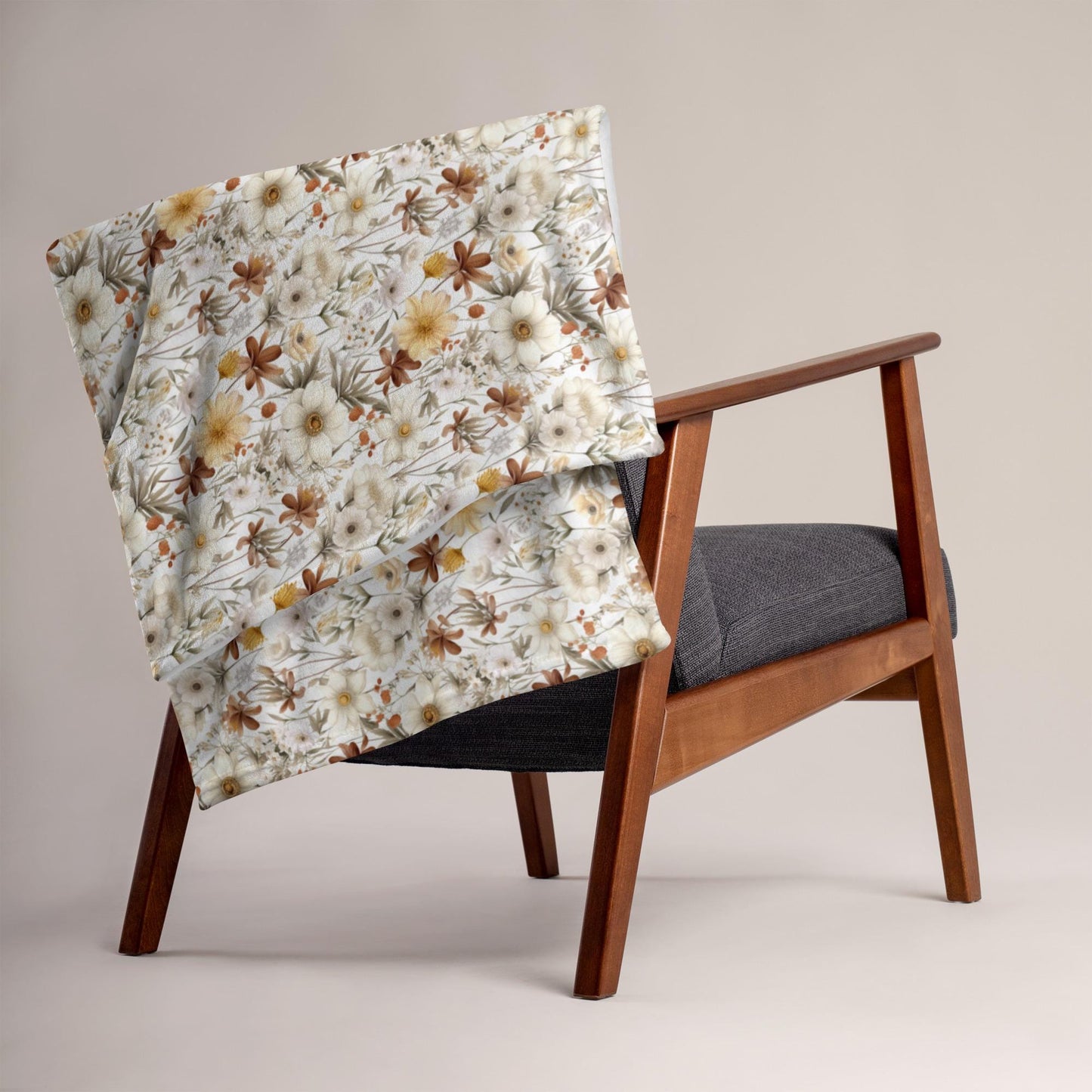 Throw Blanket, Fall Thanksgiving floral pattern all over print design soft lazy couch pretty warm cozy TV couch bed chair decorative throw
