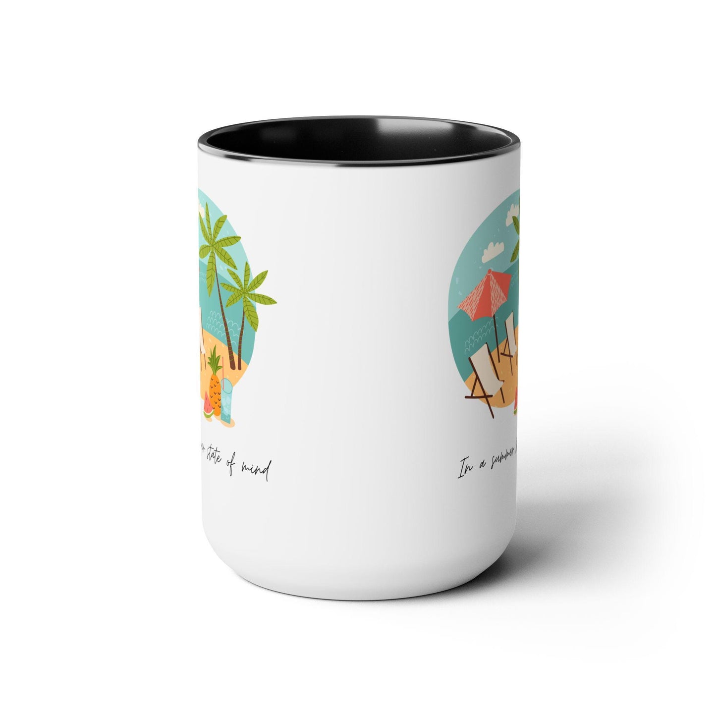 Two-Tone Coffee Mugs, 15oz, Summer vibes great energy vibrant kitchen home decor coffee tea beverage cup