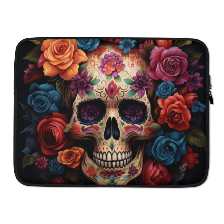 Laptop Sleeve, Day of the dead colorful vibrant floral sugar skull aert design computer ipad business school carrying cover case The Aurora Touch