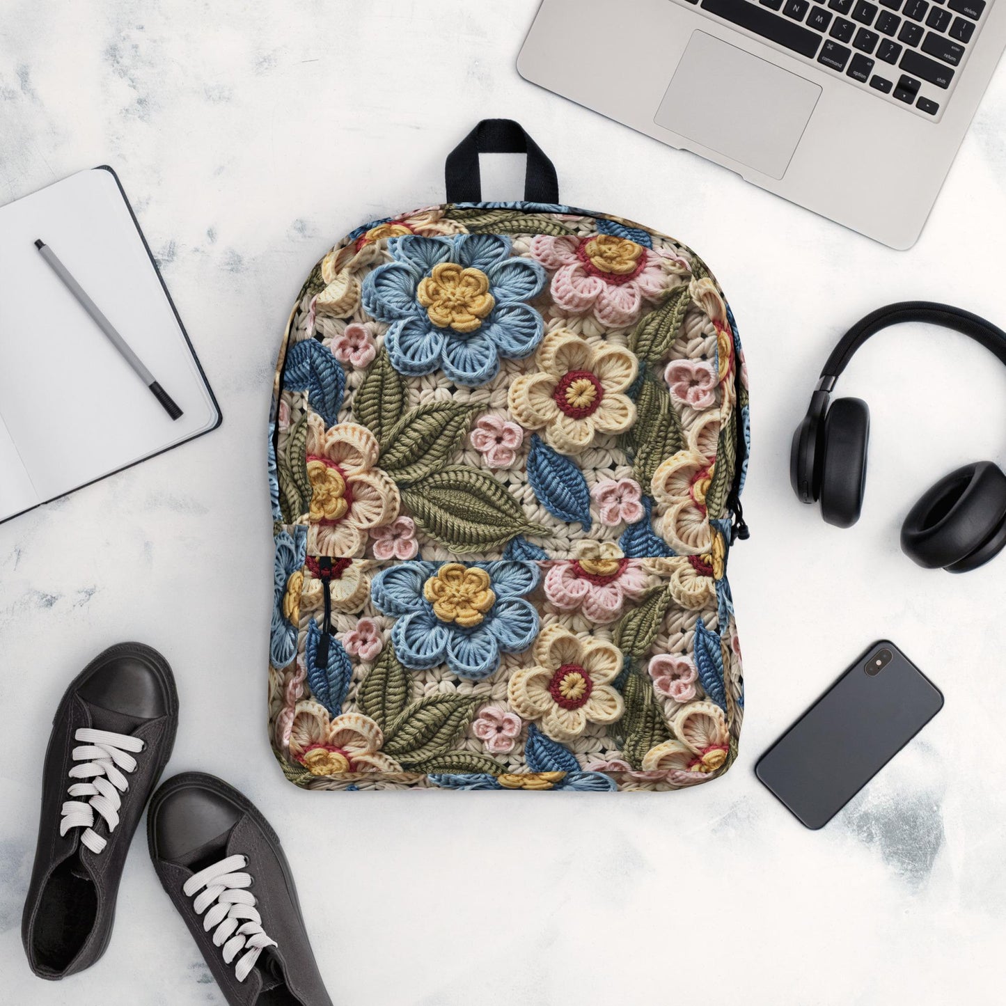 3D Floral Crochet Print Design Backpack | Light & Colorful Shoulder Bag