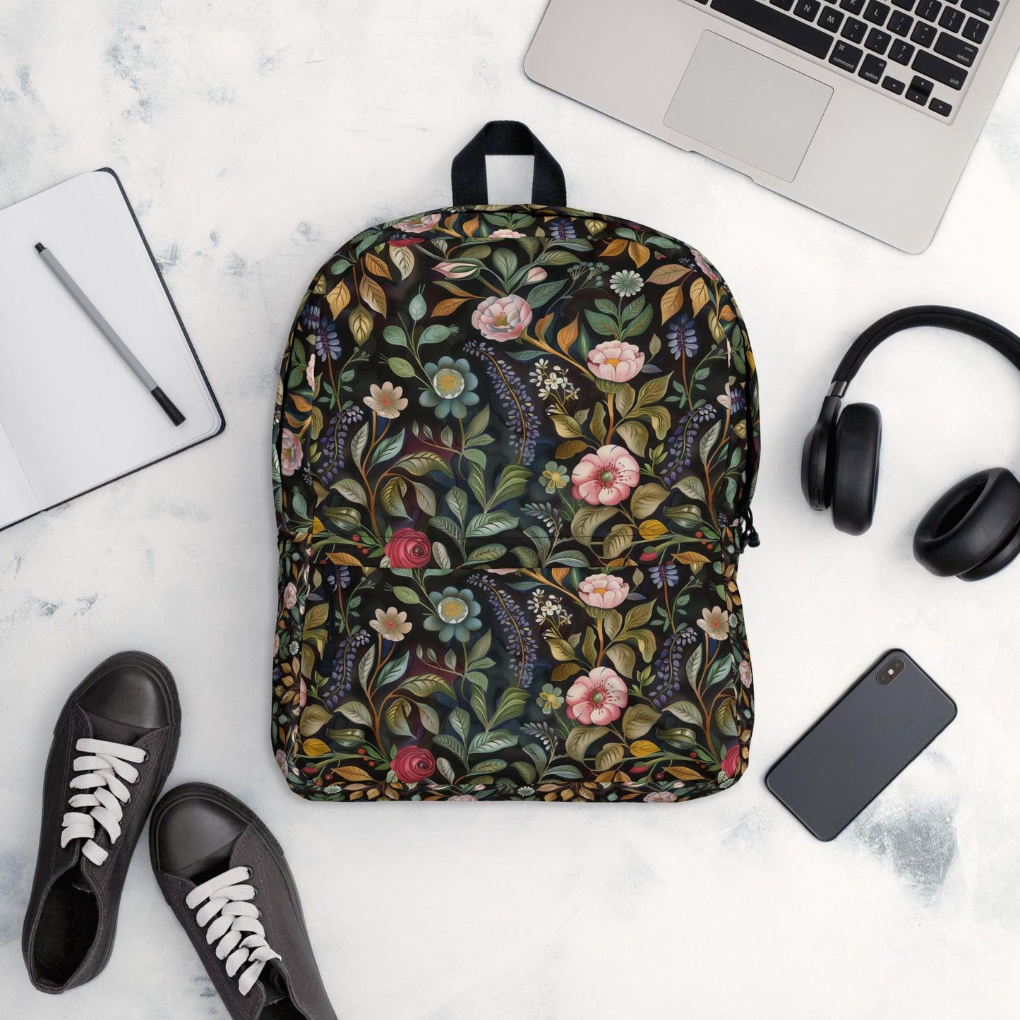 Backpack, Floral pretty all over print all purpose pattern design roomy sports books laptop school office supplies carrying bag