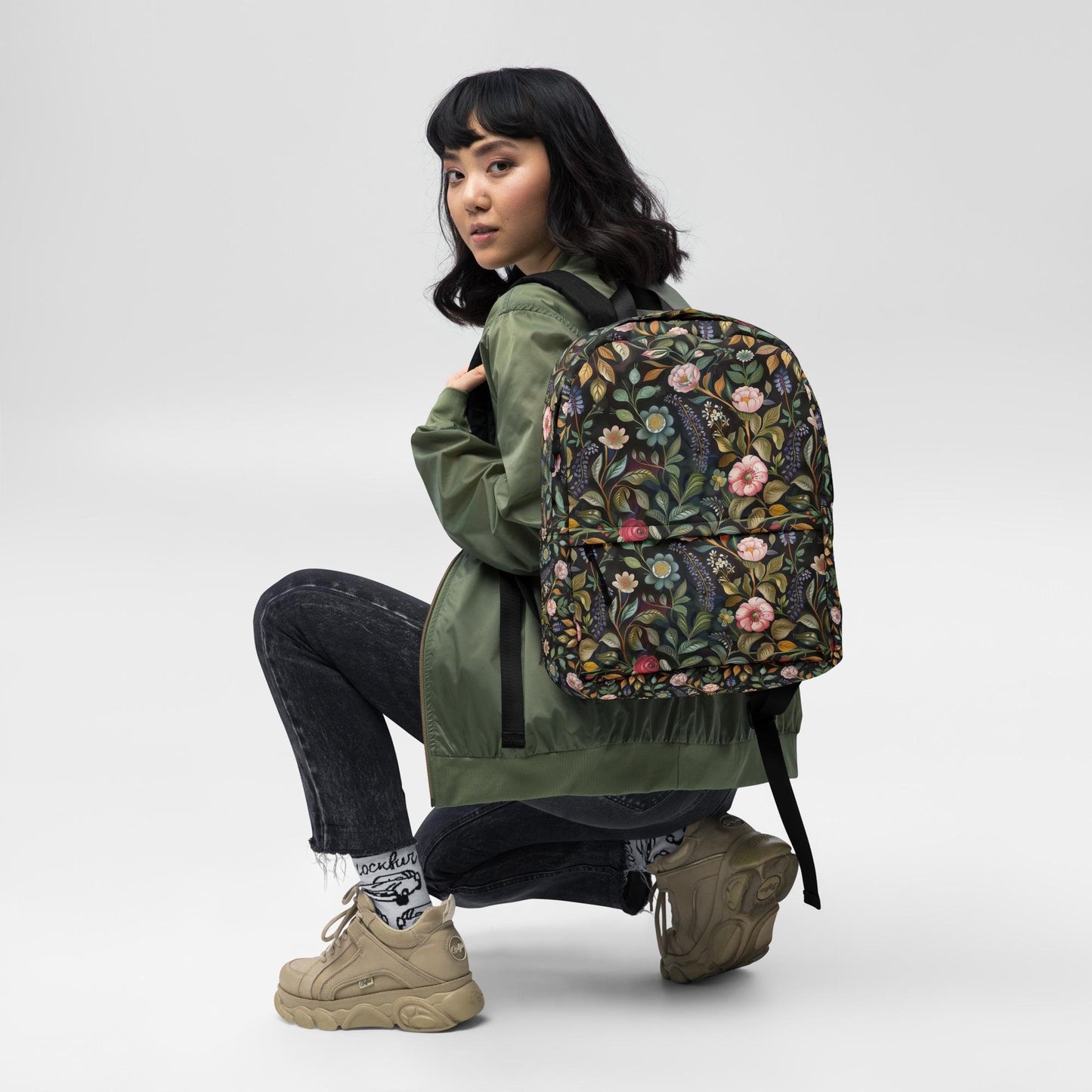 Backpack, Floral pretty all over print all purpose pattern design roomy sports books laptop school office supplies carrying bag