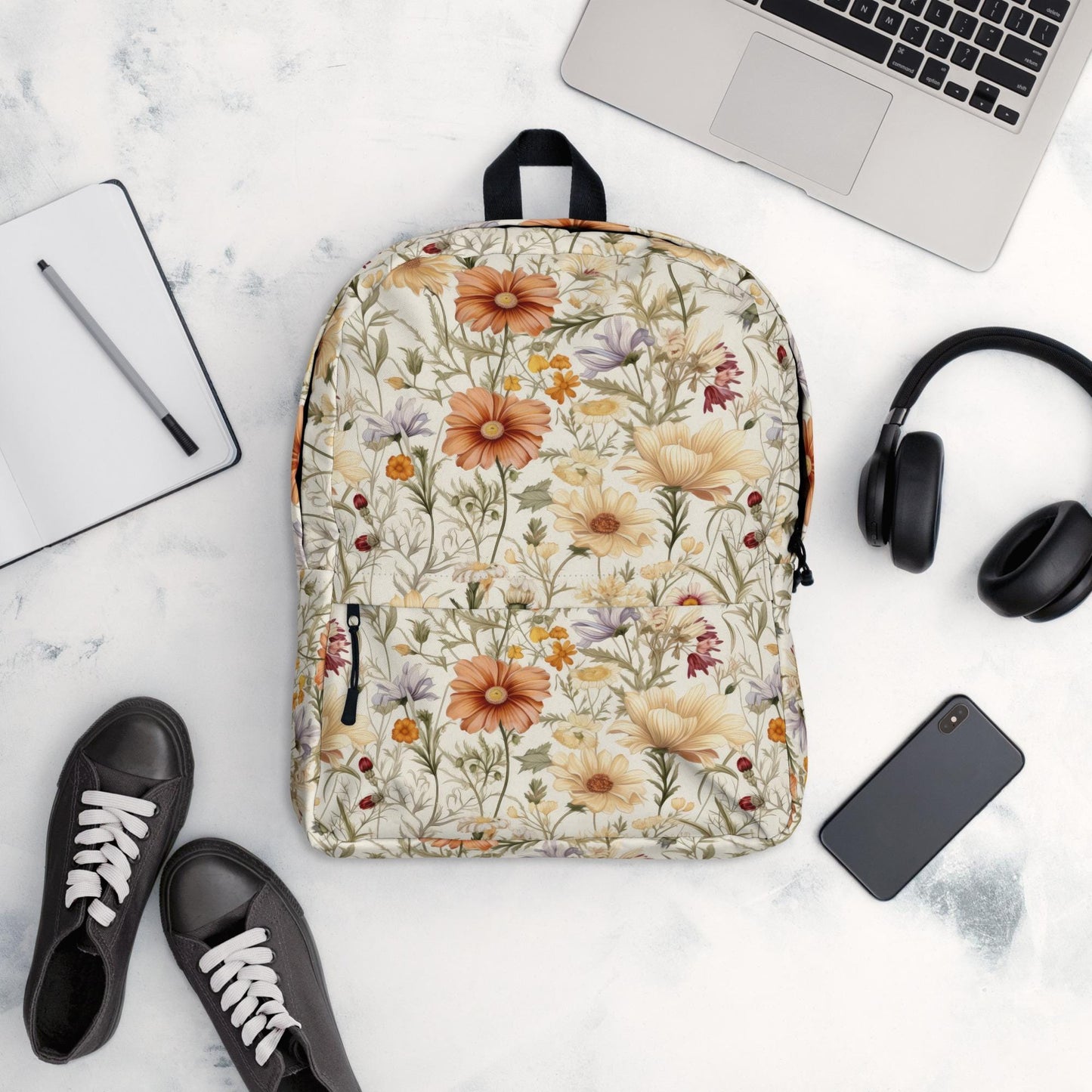 Mochila, bolsa de viaje con diseño floral para primavera, verano y otoño, ideal para la vuelta al cole, para ordenador portátil, iPad y libros.