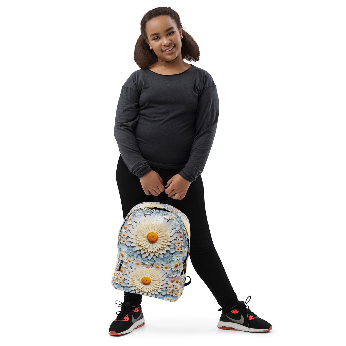 All Ages Backpack, Large colorful bright daisy flower picturesque portrait designed back to school laptop computer book roomy bag back pack