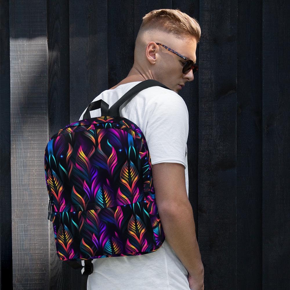 Mochila, mochila de mano con estampado colorido, neón, psicodélico, divertido, estilo EDM, rave, festival, moda