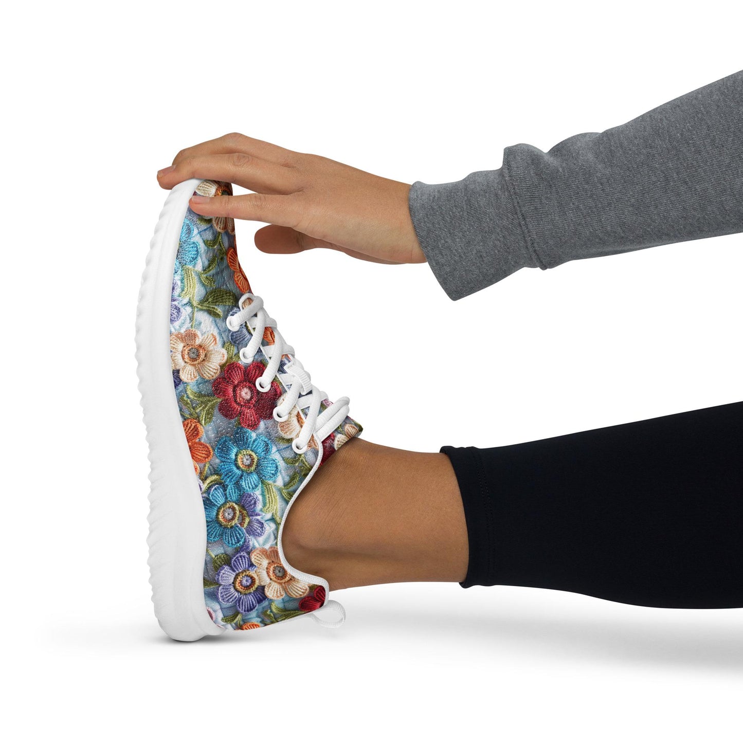 Women’s athletic shoes, stylish walking jogging shopping pretty floral crotchet AOP relax fashion everyday tennis sneaker shoes