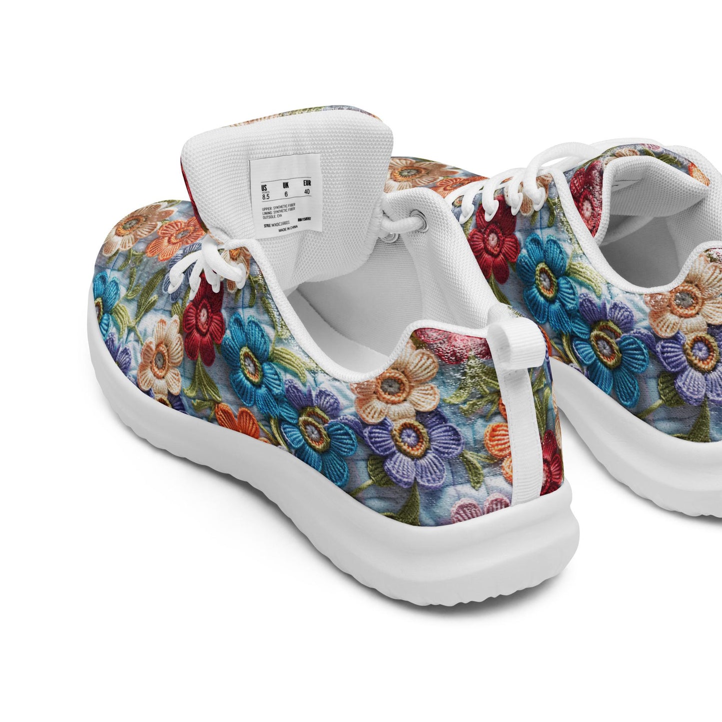 Women’s athletic shoes, stylish walking jogging shopping pretty floral crotchet AOP relax fashion everyday tennis sneaker shoes