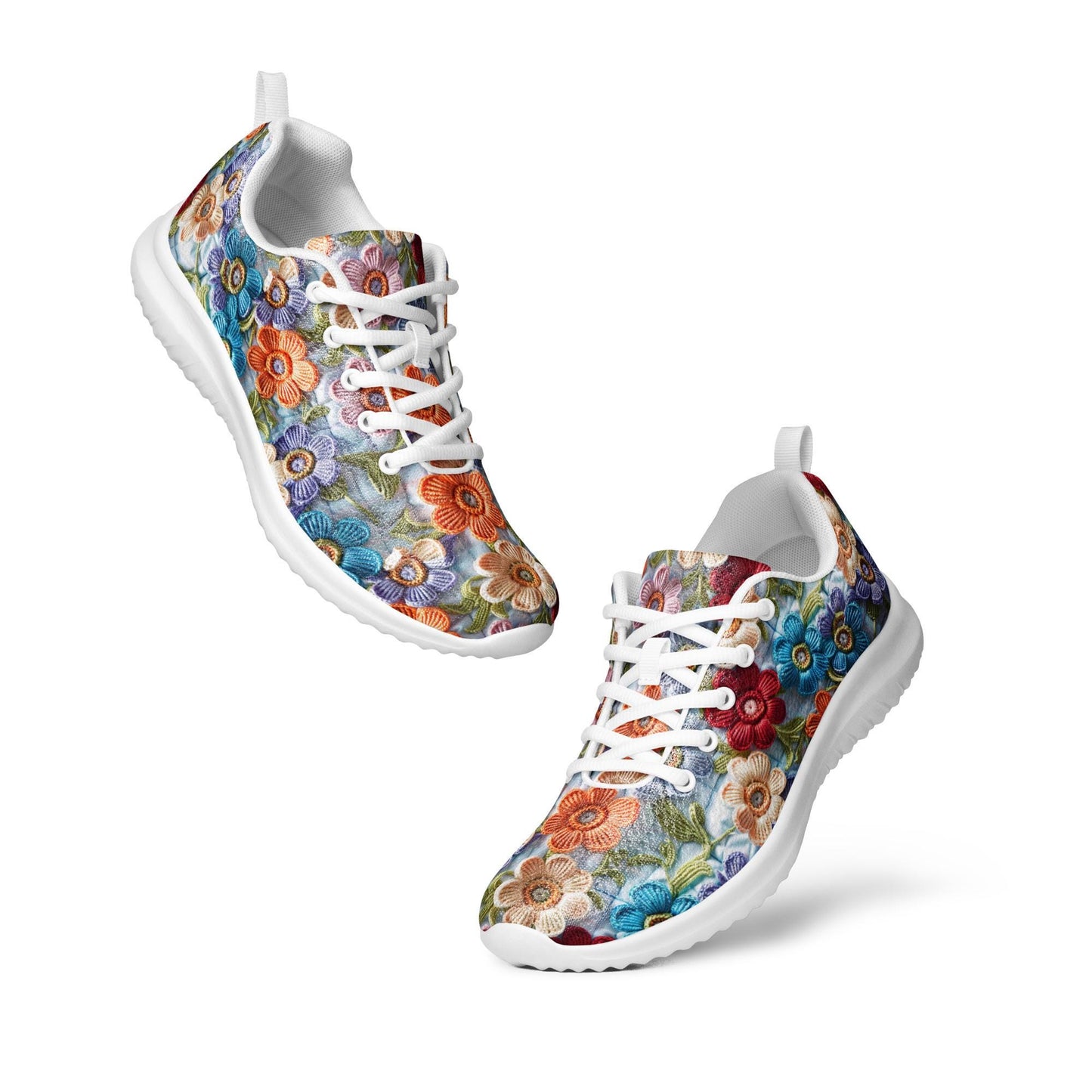 Women’s athletic shoes, stylish walking jogging shopping pretty floral crotchet AOP relax fashion everyday tennis sneaker shoes