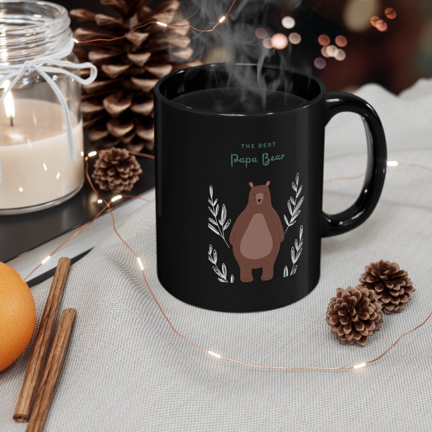 11oz Black Mug, Best papa bear office home everyday casual novelty great for dad fathers day xmas holiday thoughtful gift beverage mug