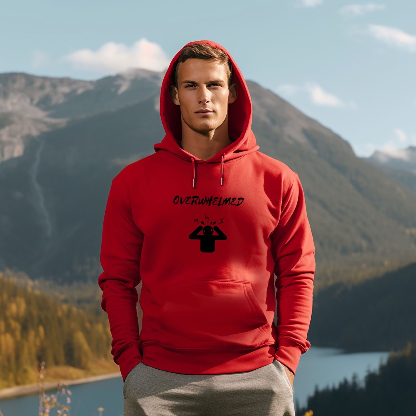 Overwhelmed Unisex Heavy Blend Hooded Sweatshirt, Humor fun casual cozy comfy lounge hoodie sweater casual him her wear great holiday gift