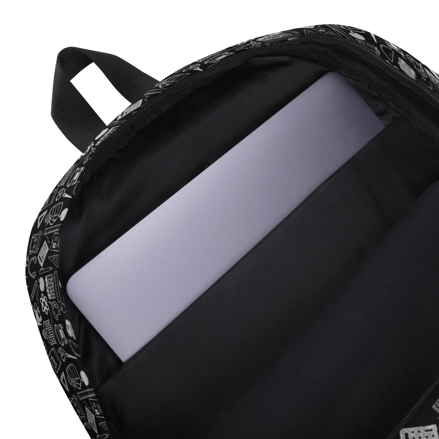 Backpack, Simple black and white minimilist stylish young kid back to school computer ipad crayons pencils supply carrying book bag