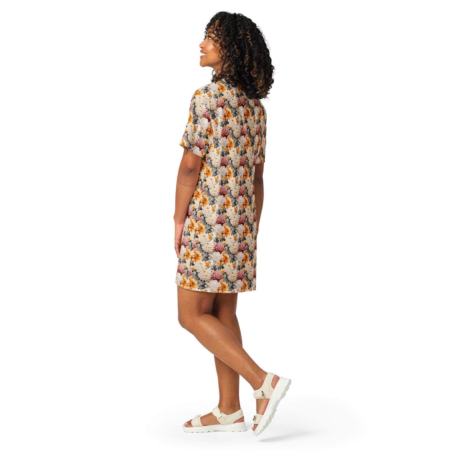 Blooming Elegance: Oversized Floral Print T-Shirt Dress for Versatile Everyday Wear