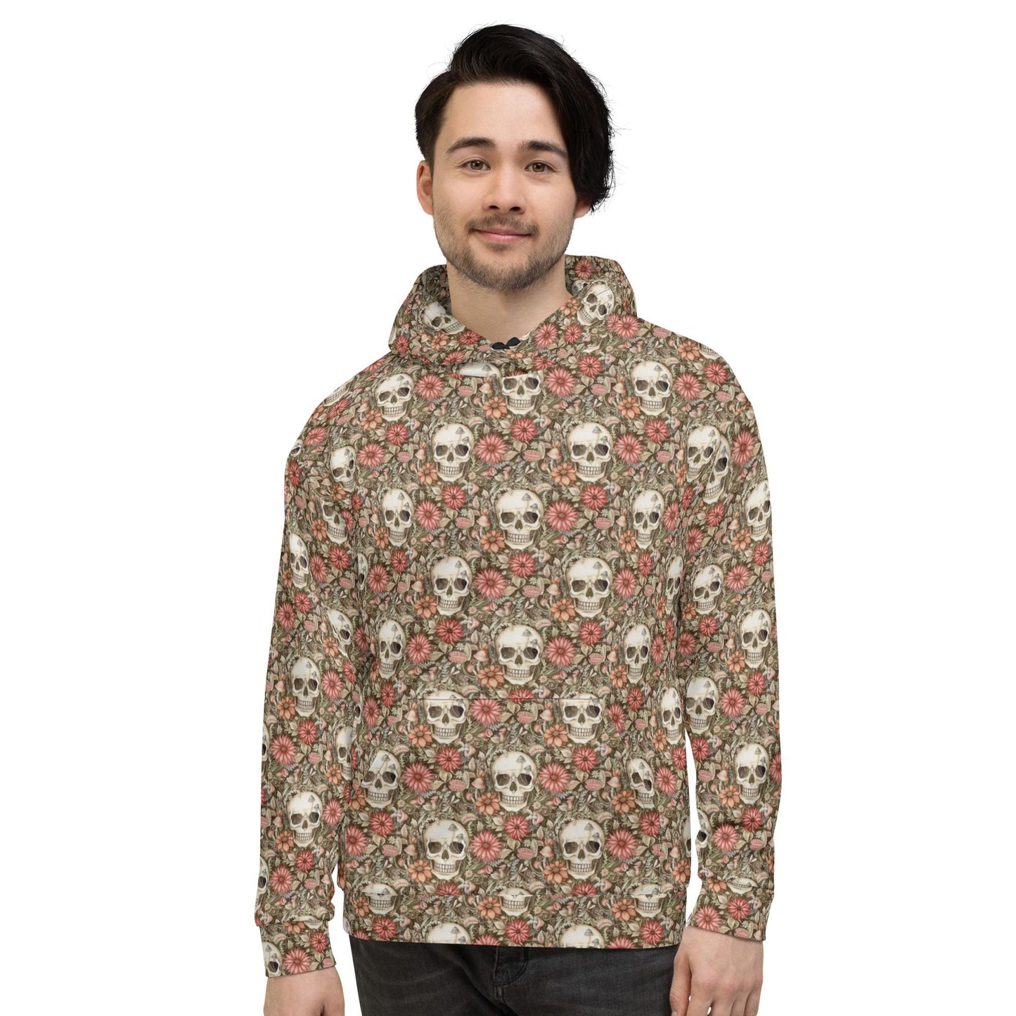 Men's Hoodie gothic floral sugar skull pattern holiday theme casual sporty warm fleece soft stylish sweater great gift for him