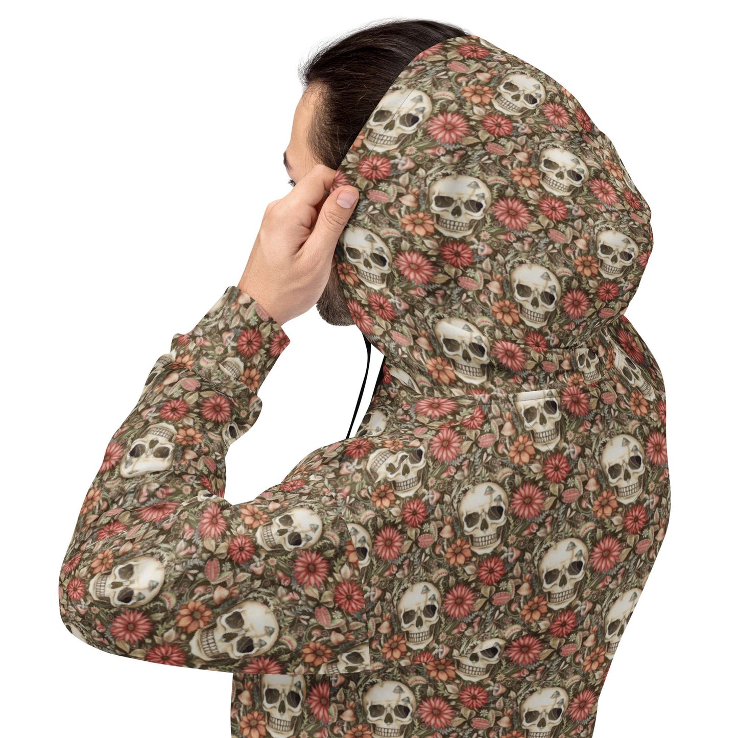 Men's Hoodie gothic floral sugar skull pattern holiday theme casual sporty warm fleece soft stylish sweater great gift for him