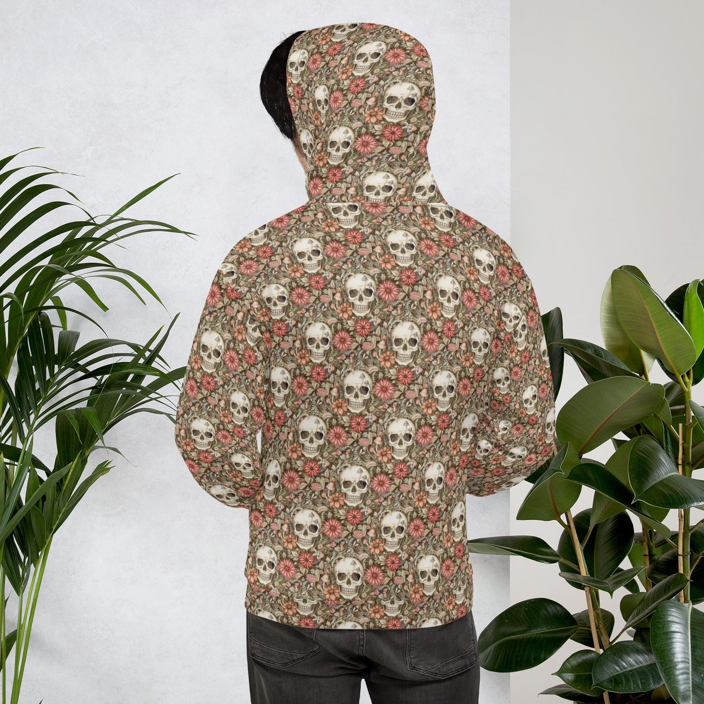 Men's Hoodie gothic floral sugar skull pattern holiday theme casual sporty warm fleece soft stylish sweater great gift for him