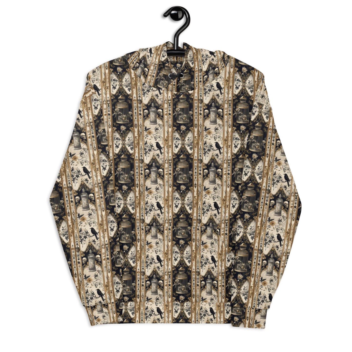 Men's warm cozy gothic mystical Fall holiday theme all over pattern print casual vibrant relaxed warm hoodie sweatshirt