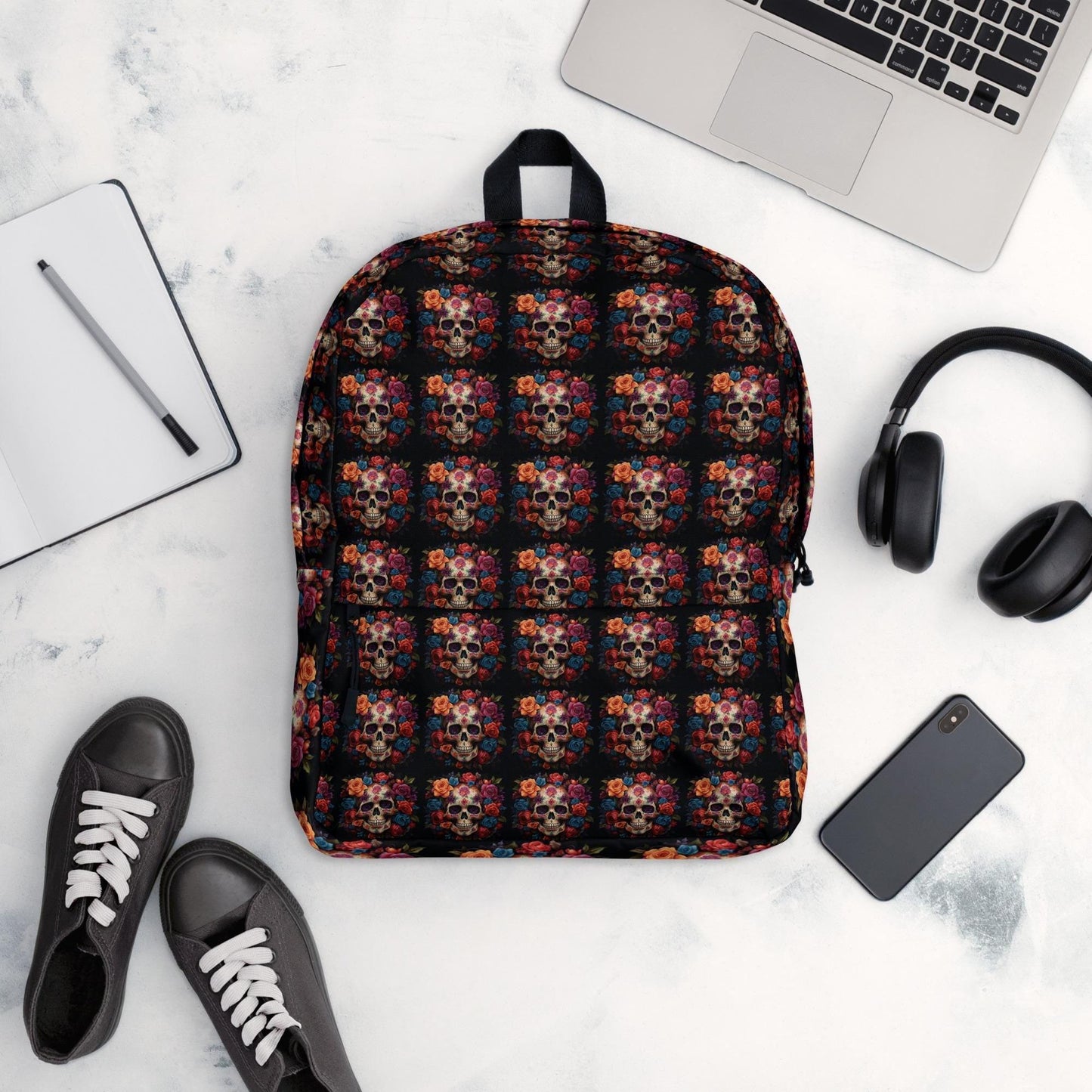 Backpack, Day of the dead Dia de los muertos sugar floral colorful sugar skull school work travel fashion everyday casual holiday attire