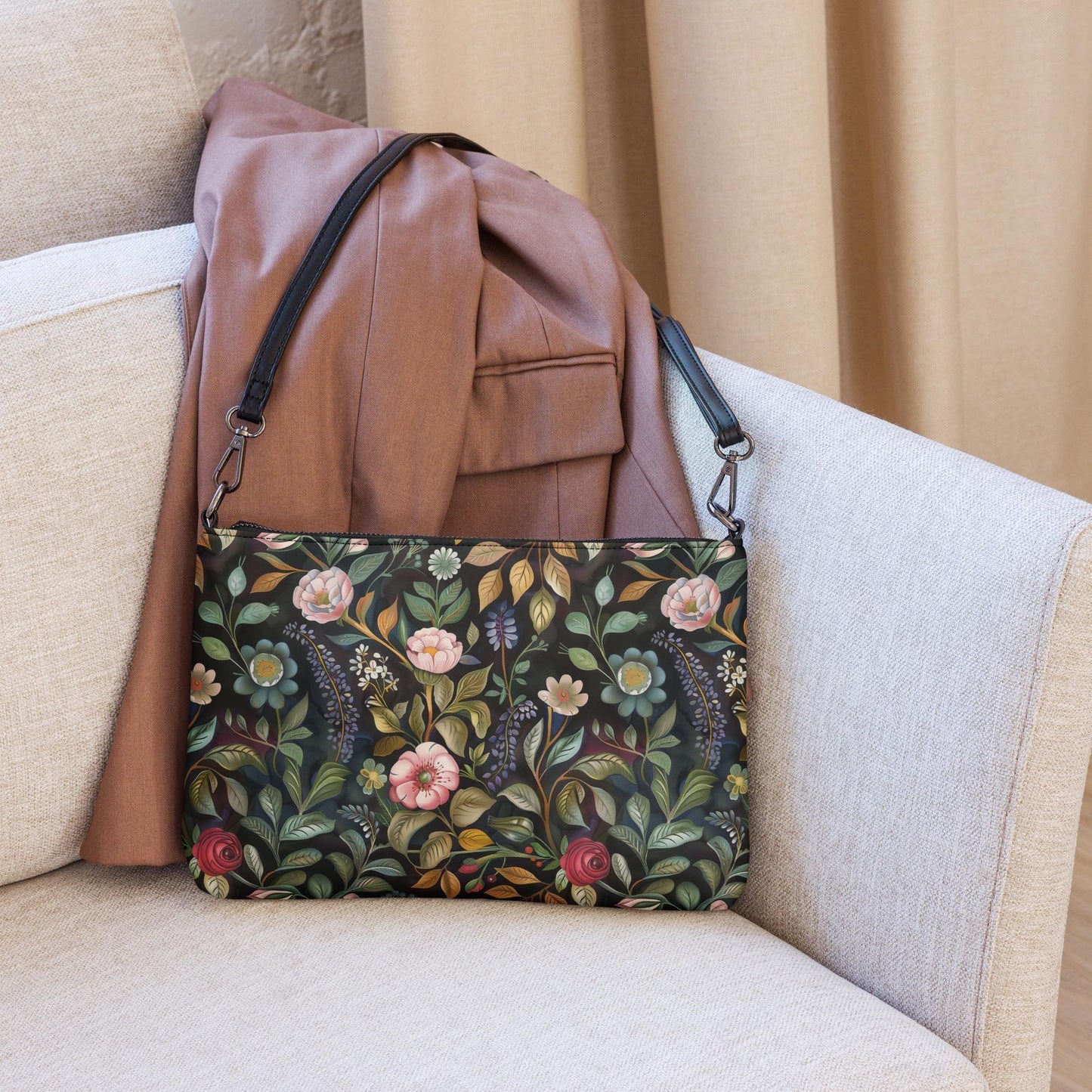 Crossbody bag, Floral pattern all over print design hand bag everyday casual work school dinner shoulder body stylish purse