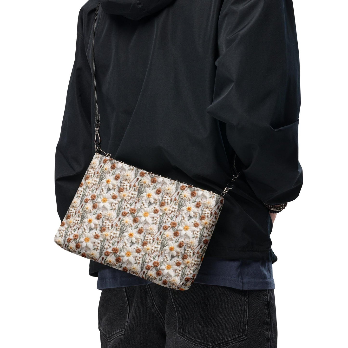 Bolso bandolera, bolso de mano con estampado floral de crochet, bonito bolso de mano tipo sobre para el día a día, informal, elegante, a la moda