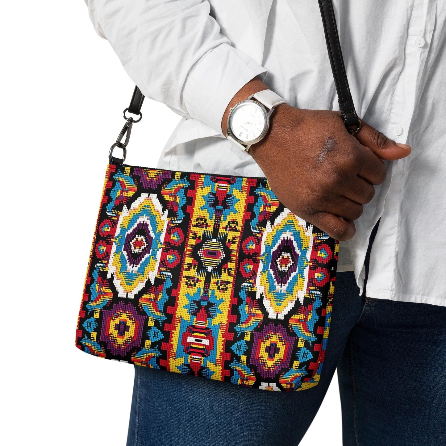Bolso bandolera, diseño de moda unisex con estampado tribal colorido e informal, ideal para uso diario, escuela, negocios, conferencias y reuniones.