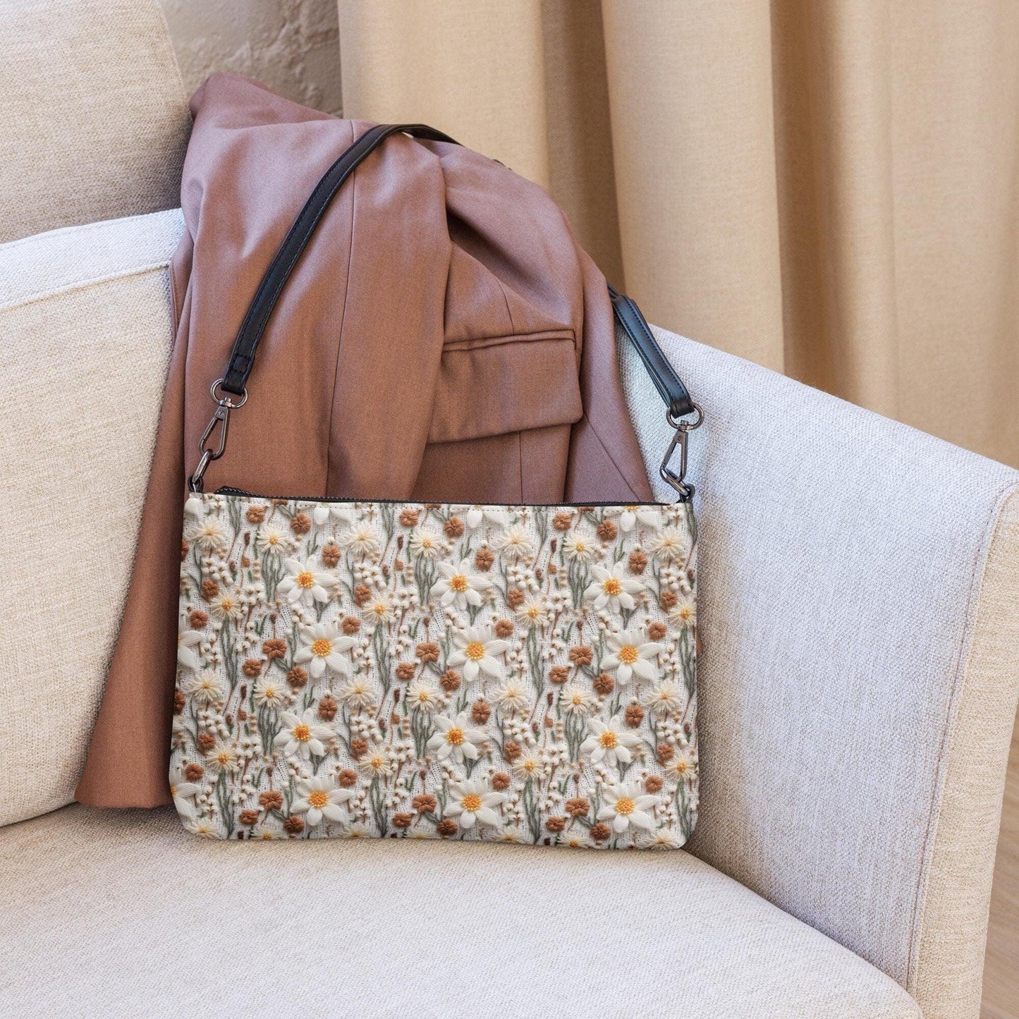 Bolso bandolera, bolso de mano con estampado floral de crochet, bonito bolso de mano tipo sobre para el día a día, informal, elegante, a la moda