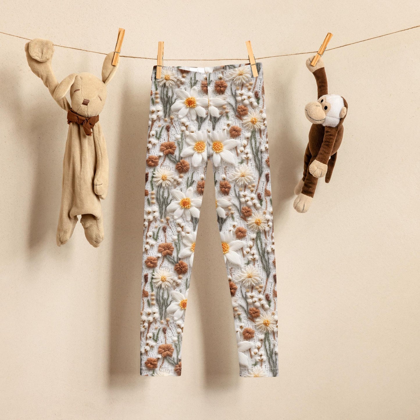 Kid's Leggings, adorable AOP soft stretchy crotchet floral print design children pants stockings great for school travel playground