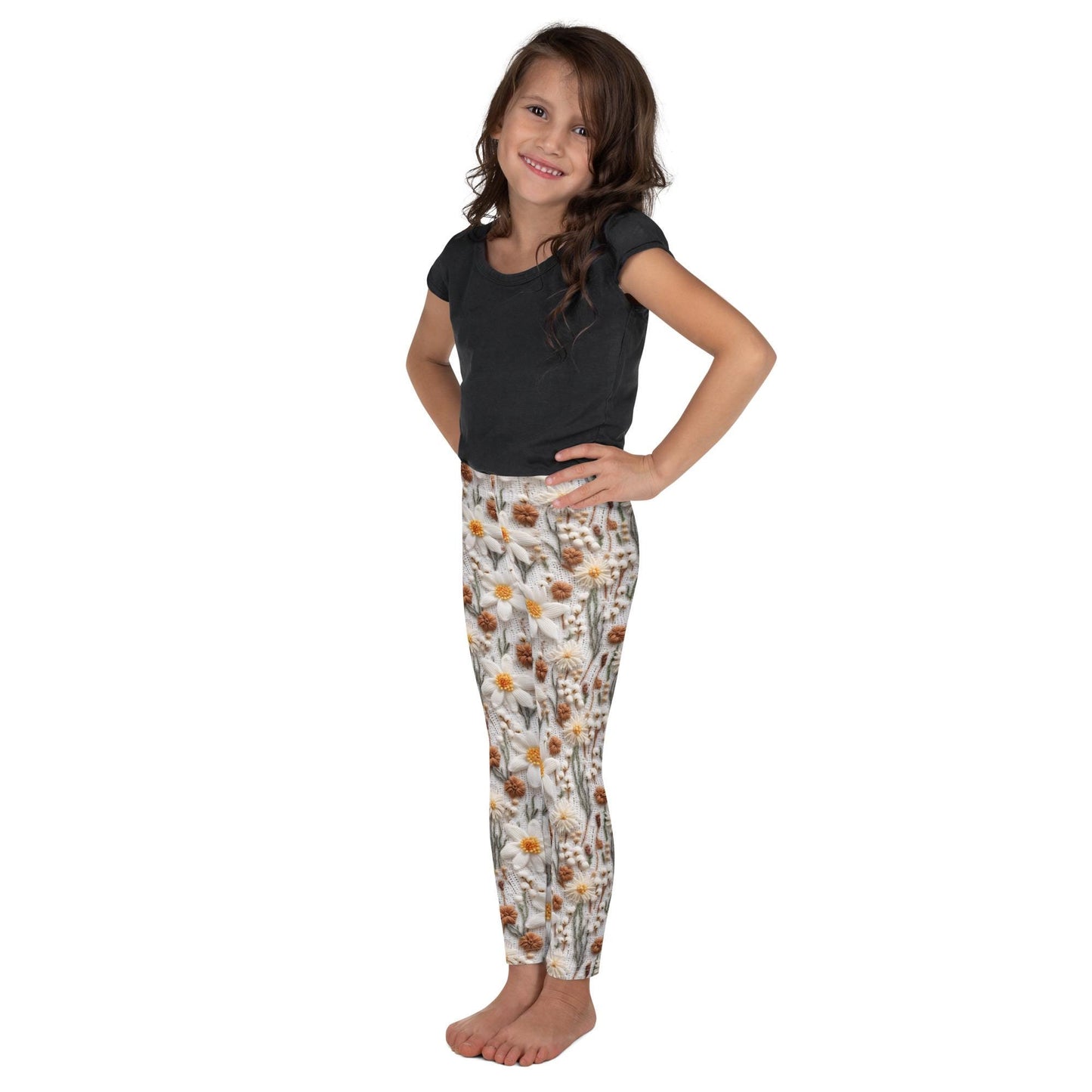 Kid's Leggings, adorable AOP soft stretchy crotchet floral print design children pants stockings great for school travel playground