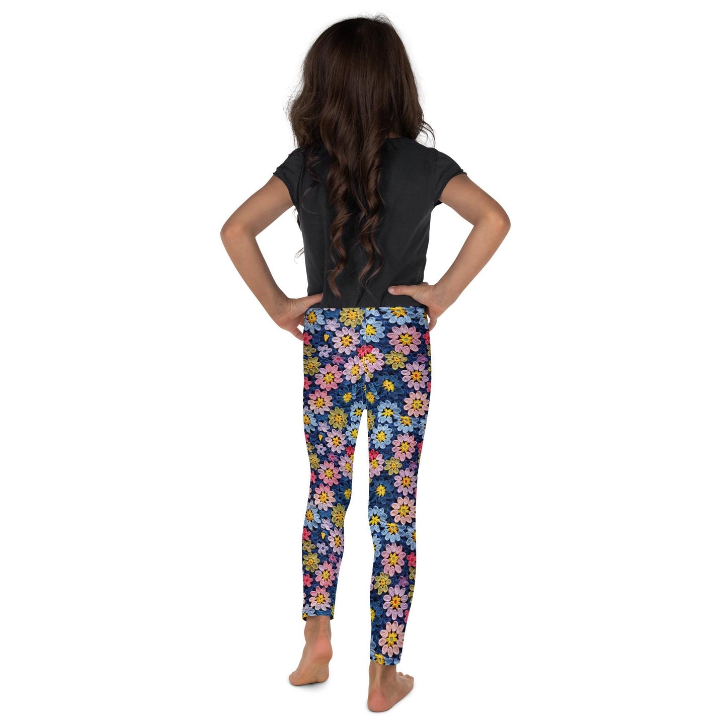 Kid's Leggings, Crotchet kid back to school fashion style cute floral print stretchy fabric vibrant color pants for school park playground