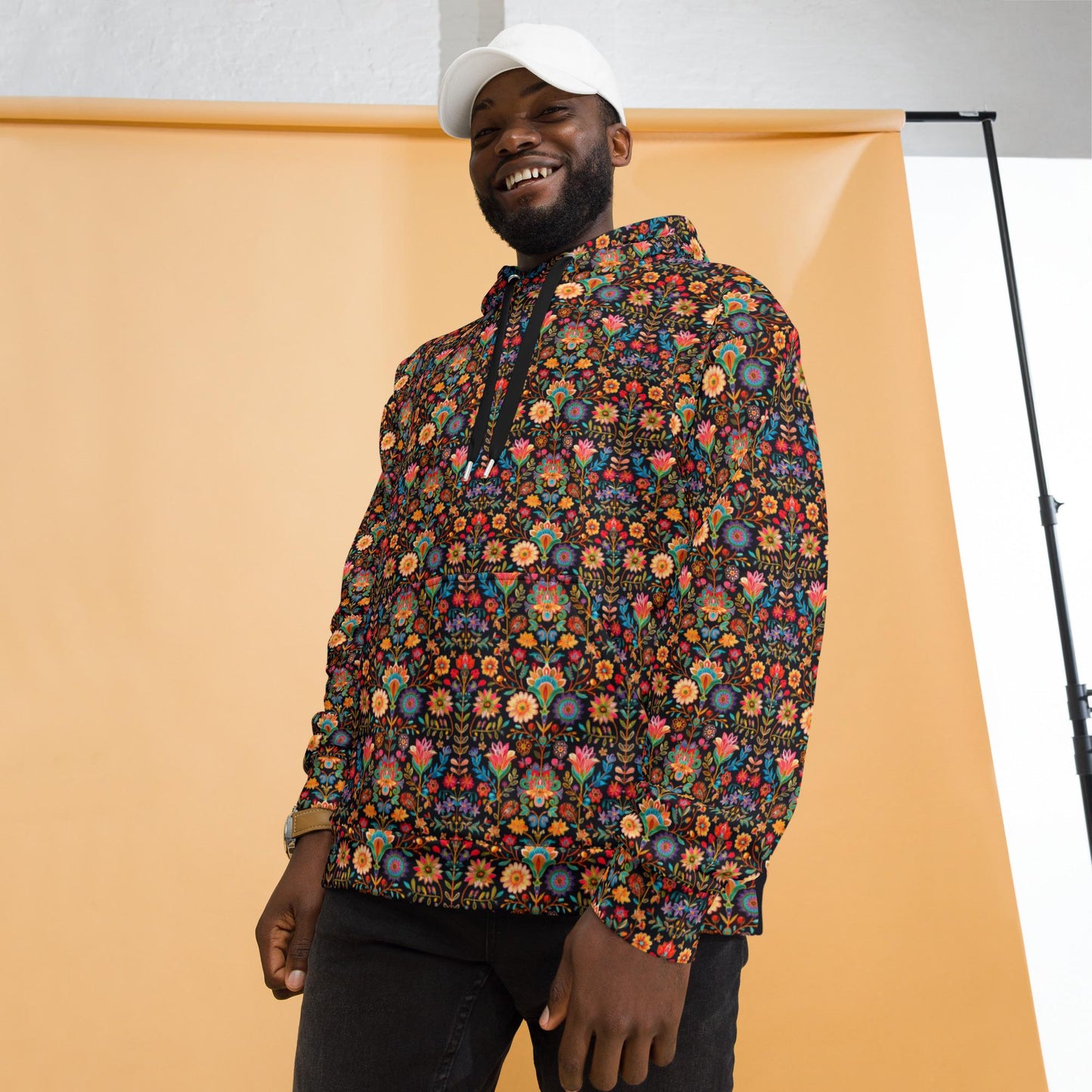 Men's vibrant colorful all over print design casual warm cozy cuddle up weather school work outside clothing wear hoodie sweatshirt