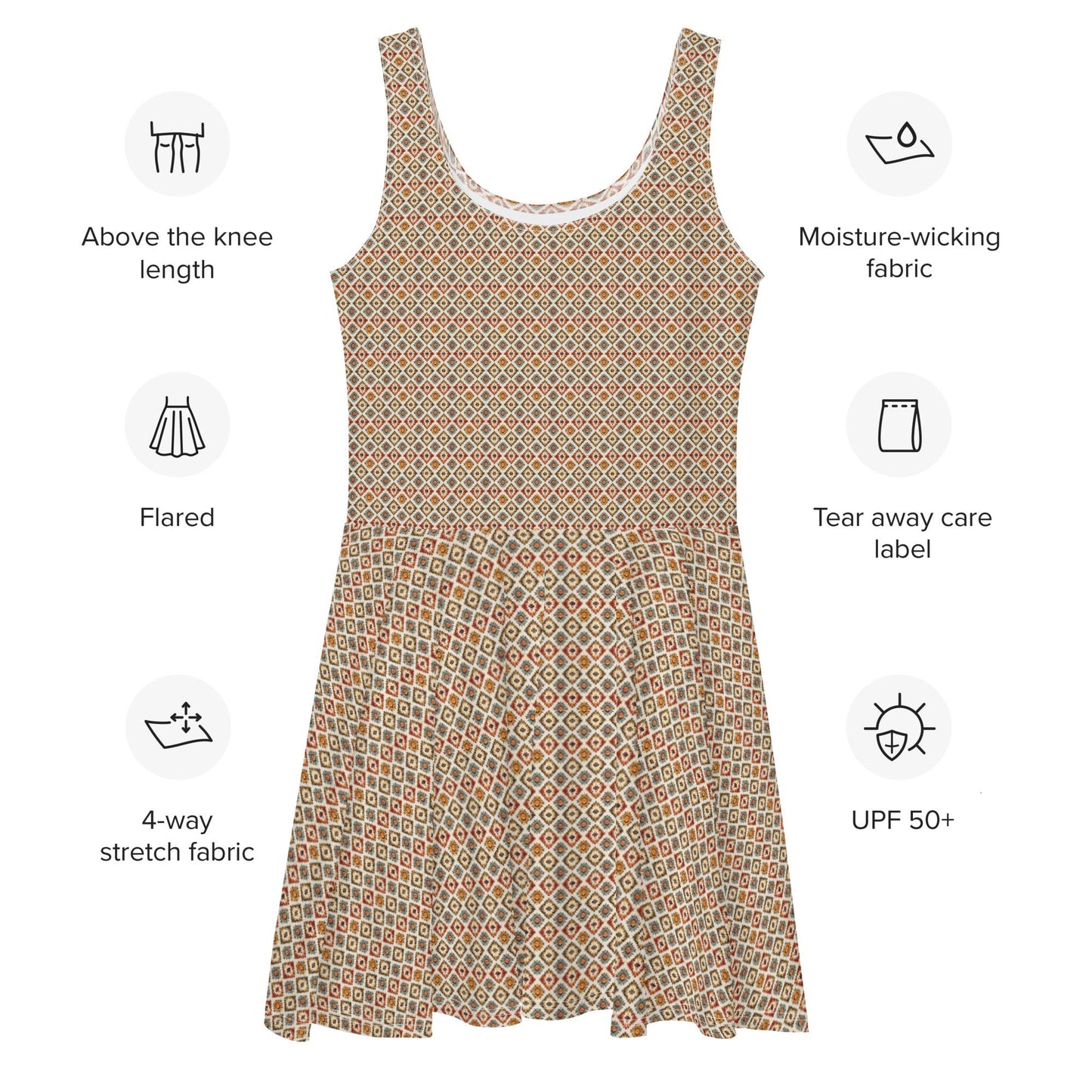 Skater Dress, Casual fun sexy club dinner soft elegant tribal pattern versatile all occasion short flared dress