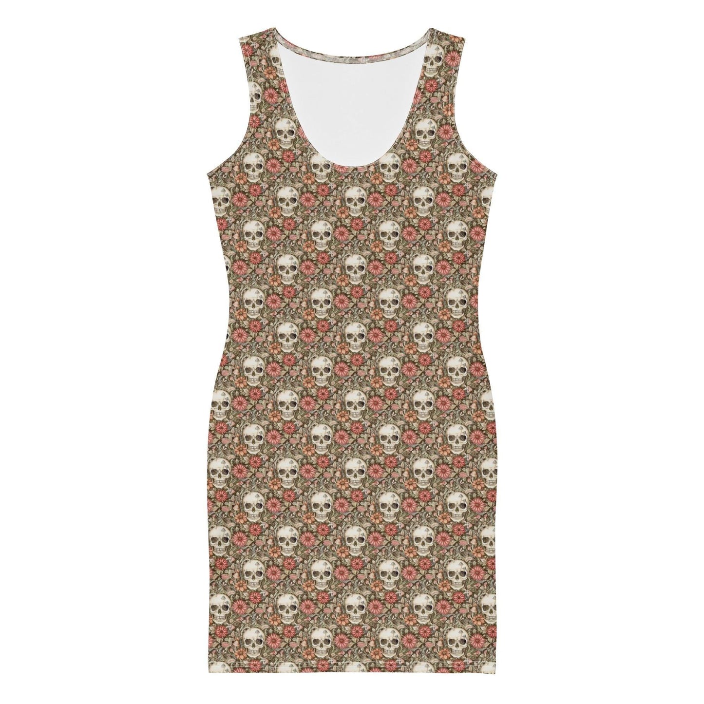 Bodycon dress, Sugar skull floral print all over design body fitted cute dinner night blazer sleeveless sexy stylish female above knee dress