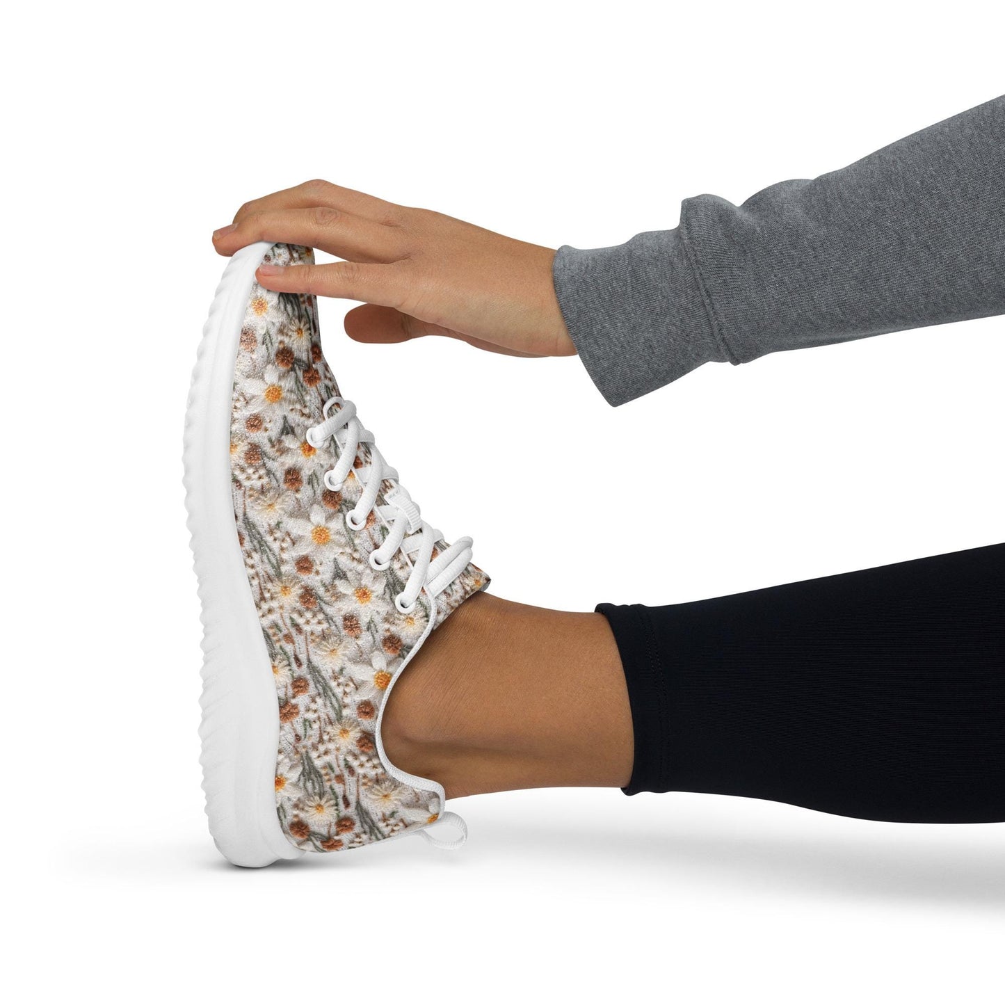 Women’s athletic shoes, crotchet floral pattern print comfortable casual sporty style yoga walking daily wear soft tennis shoe