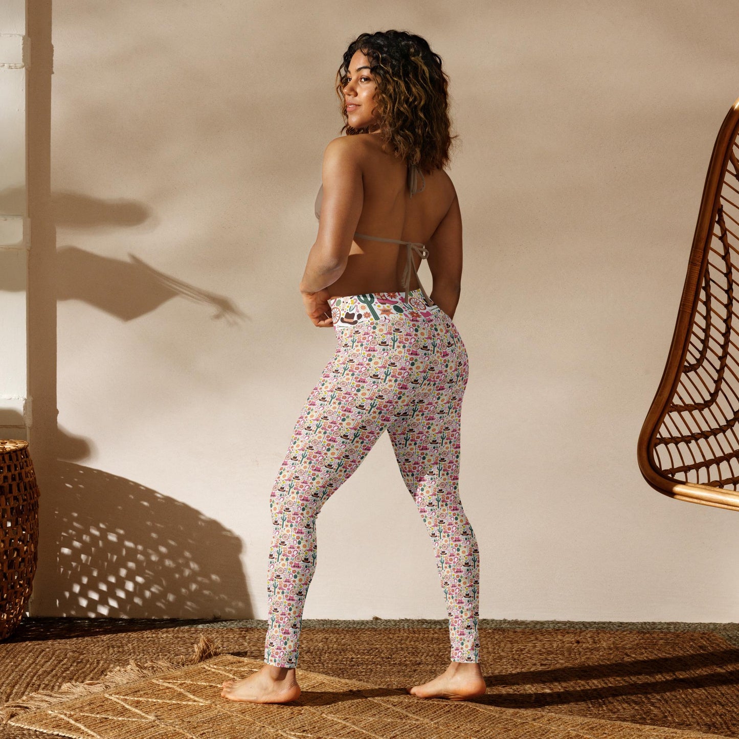 Yoga Leggings, Southern country style design all over pattern female workout casual stretchy soft smooth stylish blazer shirt pairing pants