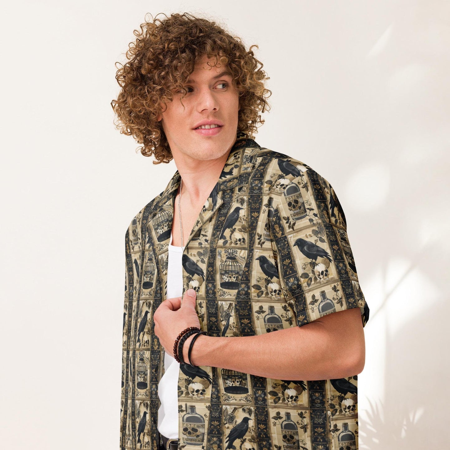 Unisex button shirt, Mens gothic mystic design light airy sweatfree relaxing chill button everyday casual work party oversize shirt