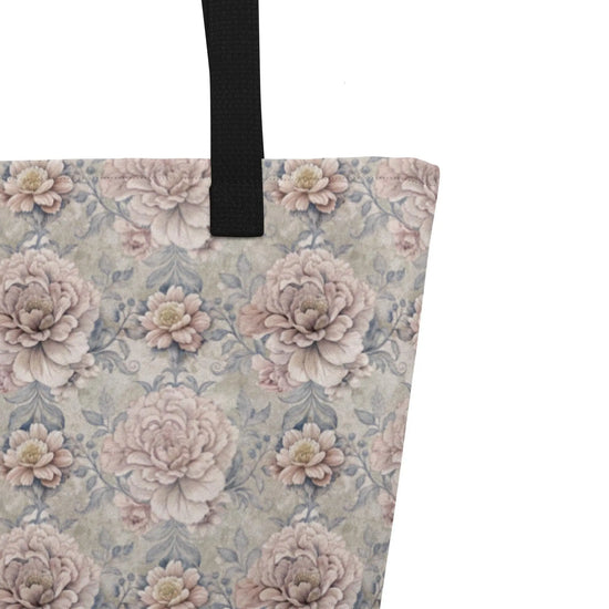 All-Over Print Large Tote Bag, Minimilist simple floral print book laptop ipad back to school all purpose carry daily travel casual bag The Aurora Touch