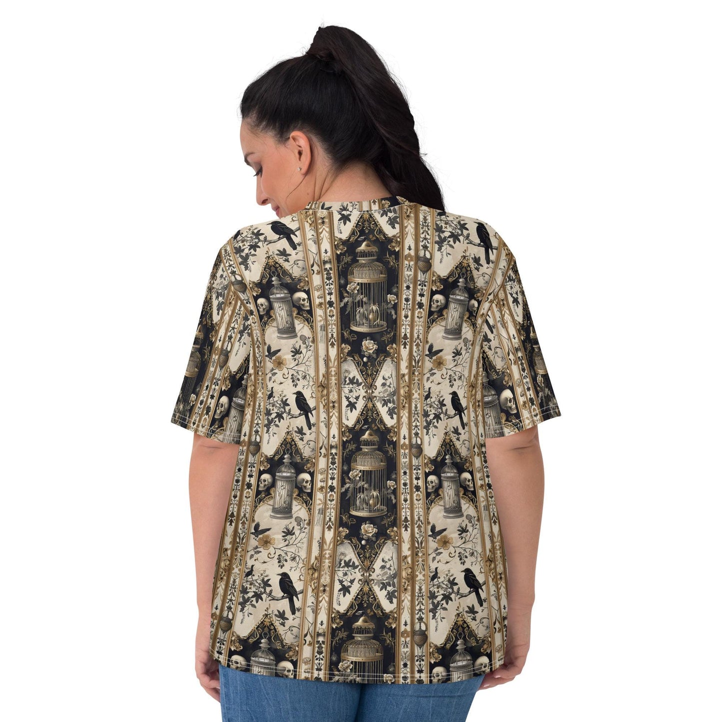 Women's T-shirt, Gothic pattern print all over smooth soft Halloween theme casual cool everyday clothing female jean wear