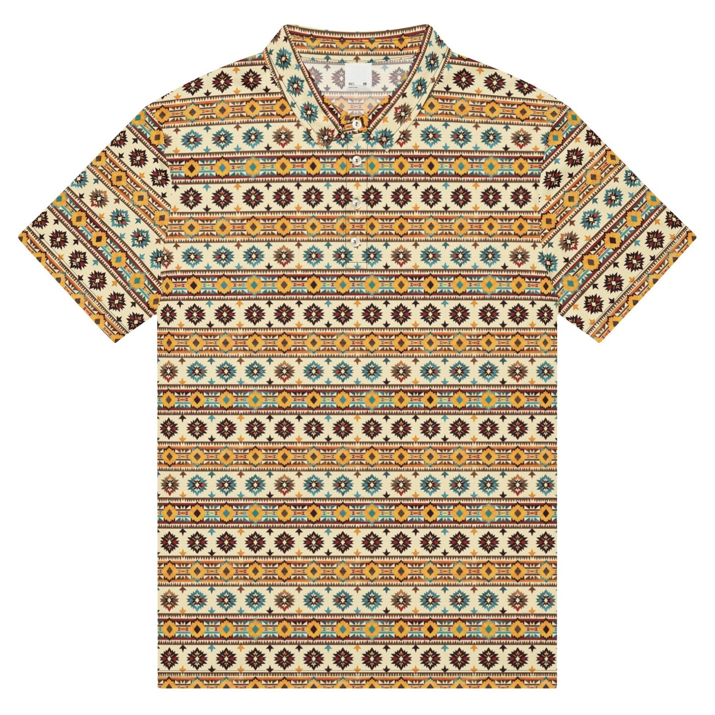 Men’s slim fit aztec western print polo casual classic work business dinner stylish fashion modern male shirt