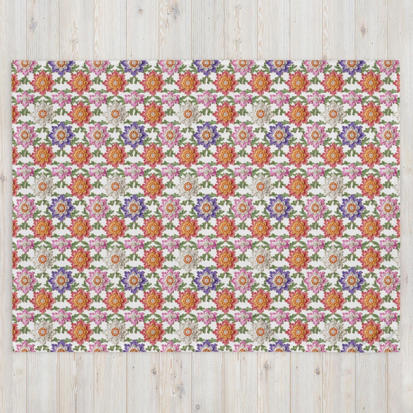 Throw Blanket, Colorful grandma crotchet all over pattern design soft comfy minimilist country classic fleece bedspread couch chair throw