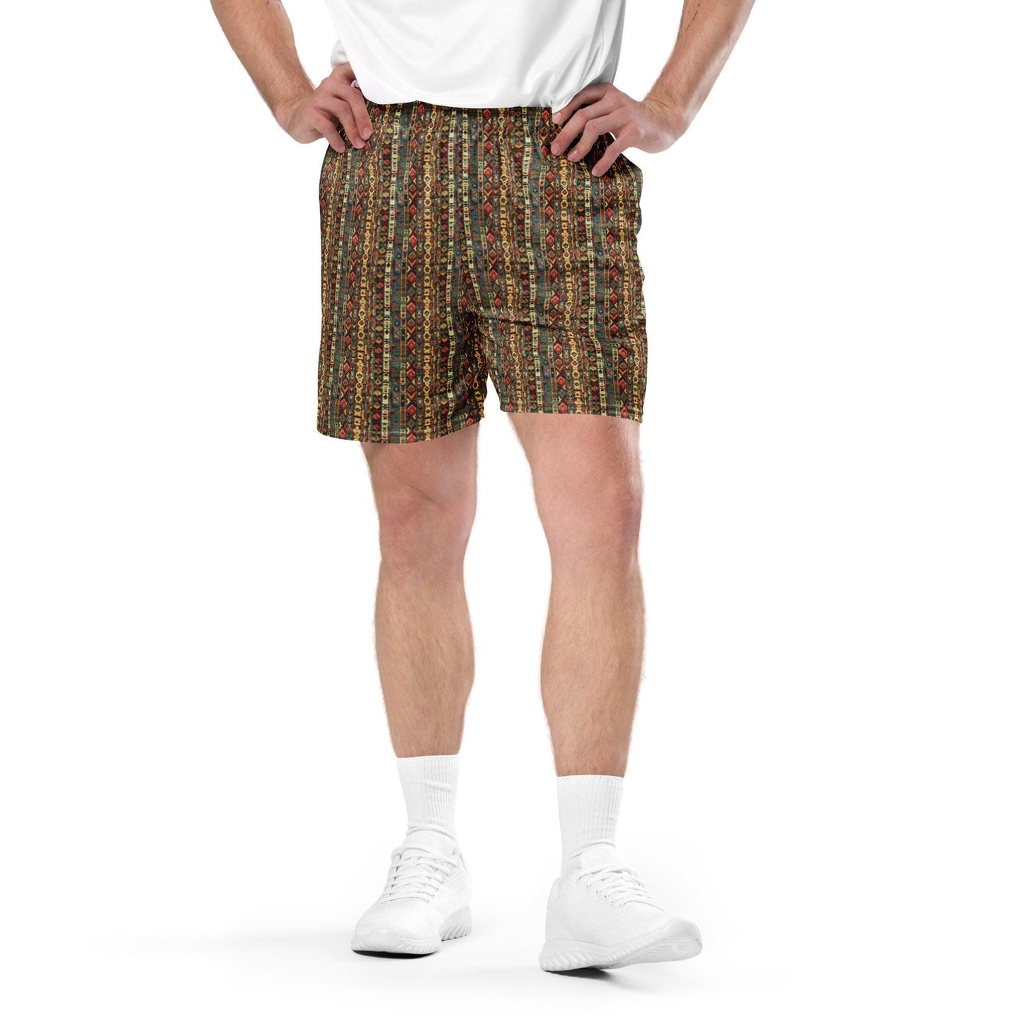 Men's mesh shorts, Tribal Native all over print pattern casual sporty flexible workout shopping walking all activity stylish short pants