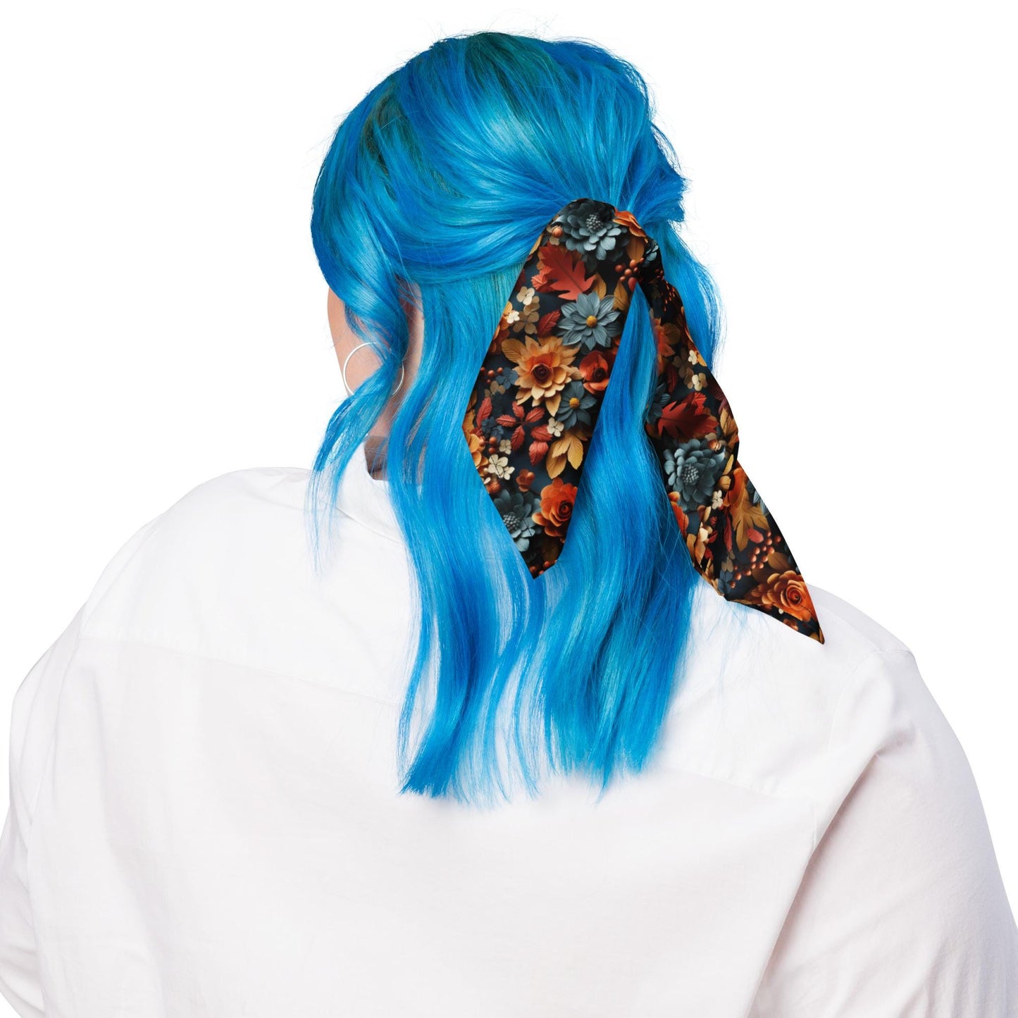 All-over print bandana, Fall floral all over prattern headband necktie armband doggy multi purpose autumn design print scarf