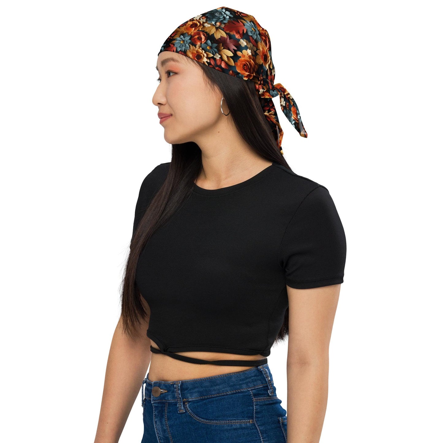 All-over print bandana, Fall floral all over prattern headband necktie armband doggy multi purpose autumn design print scarf