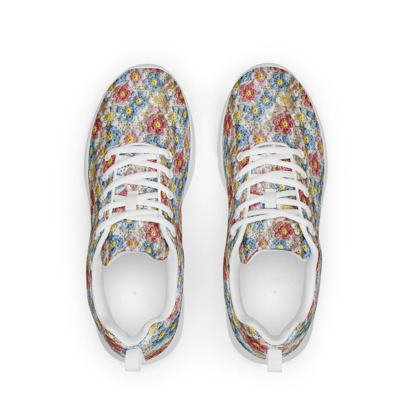Zapatos deportivos para mujer, diseño con estampado de crochet en color claro, hechos a mano, estilo de moda, casuales, suaves, bonitos, cómodos para todos los días.
