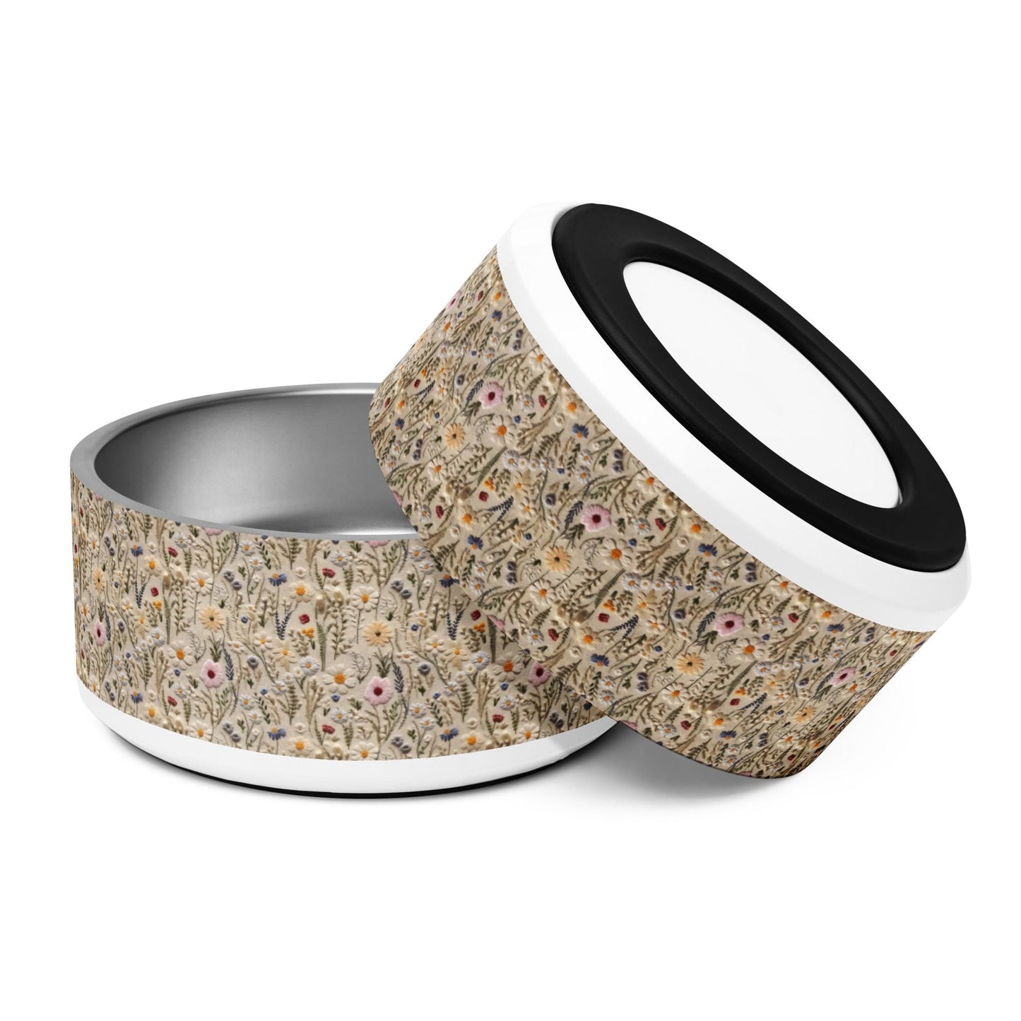 Pet bowl, Floral 3D raised thread pretty design furry best friend fashion style sleek designer looking food bowl