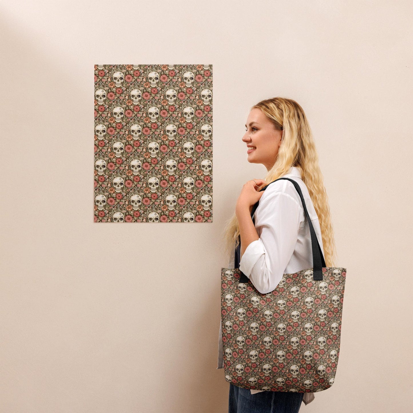 Sugar Skull Tote bag designer fashion pattern all over print computer Ipad office work travel gym grocery shopping all purpose theme bag