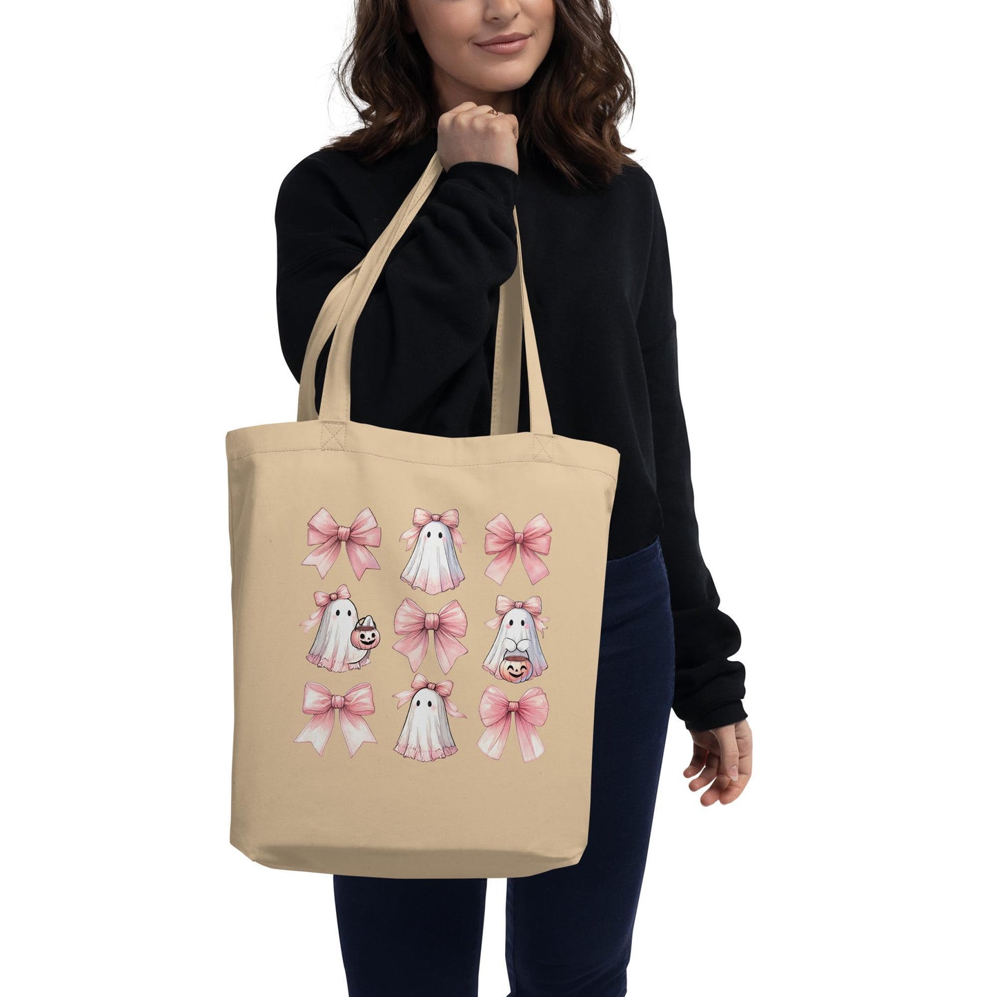 Halloween pink croquet Eco Tote stylish everyday use college accessory carry all bag cute novelty ghost design trick or treat candy pouch