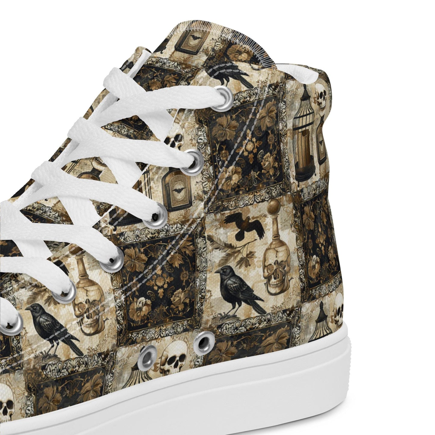 Women’s gothic Halloween Fall fashion style pattern print casual school work youthful trendy high top canvas shoes