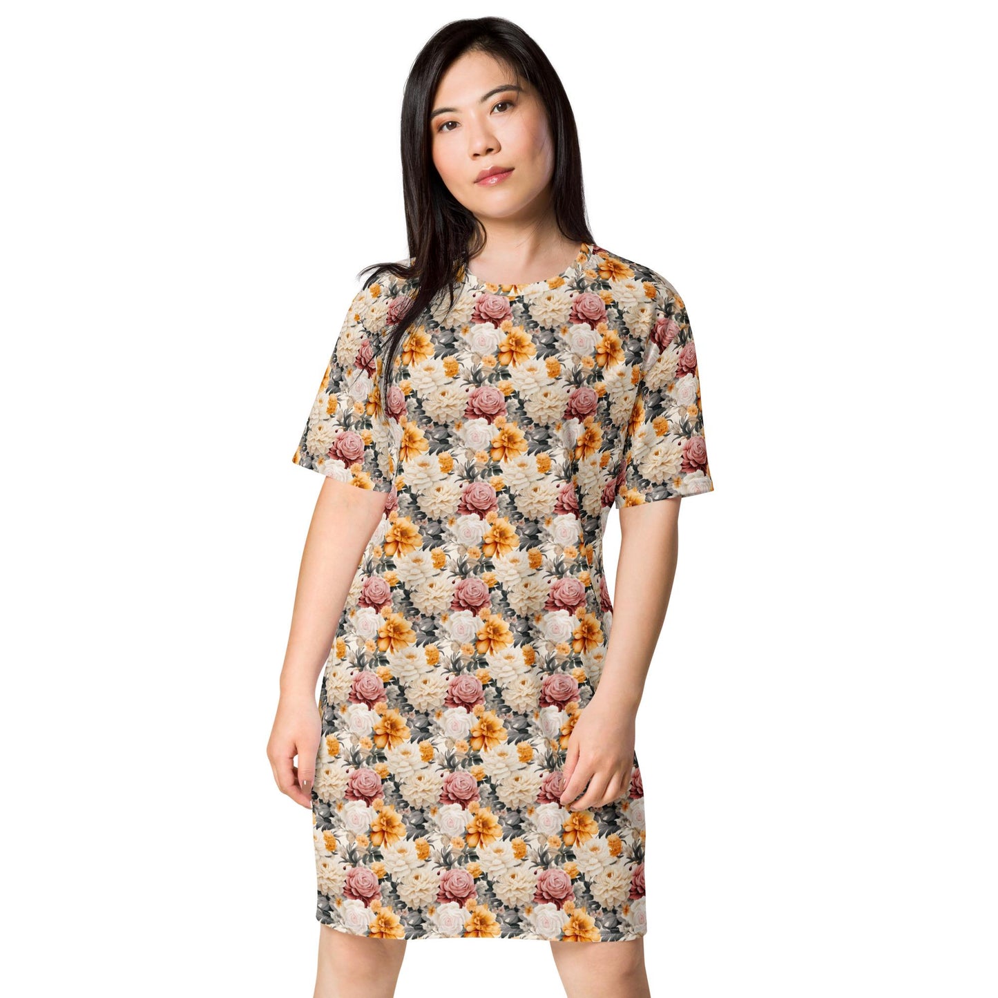 Blooming Elegance: Oversized Floral Print T-Shirt Dress for Versatile Everyday Wear
