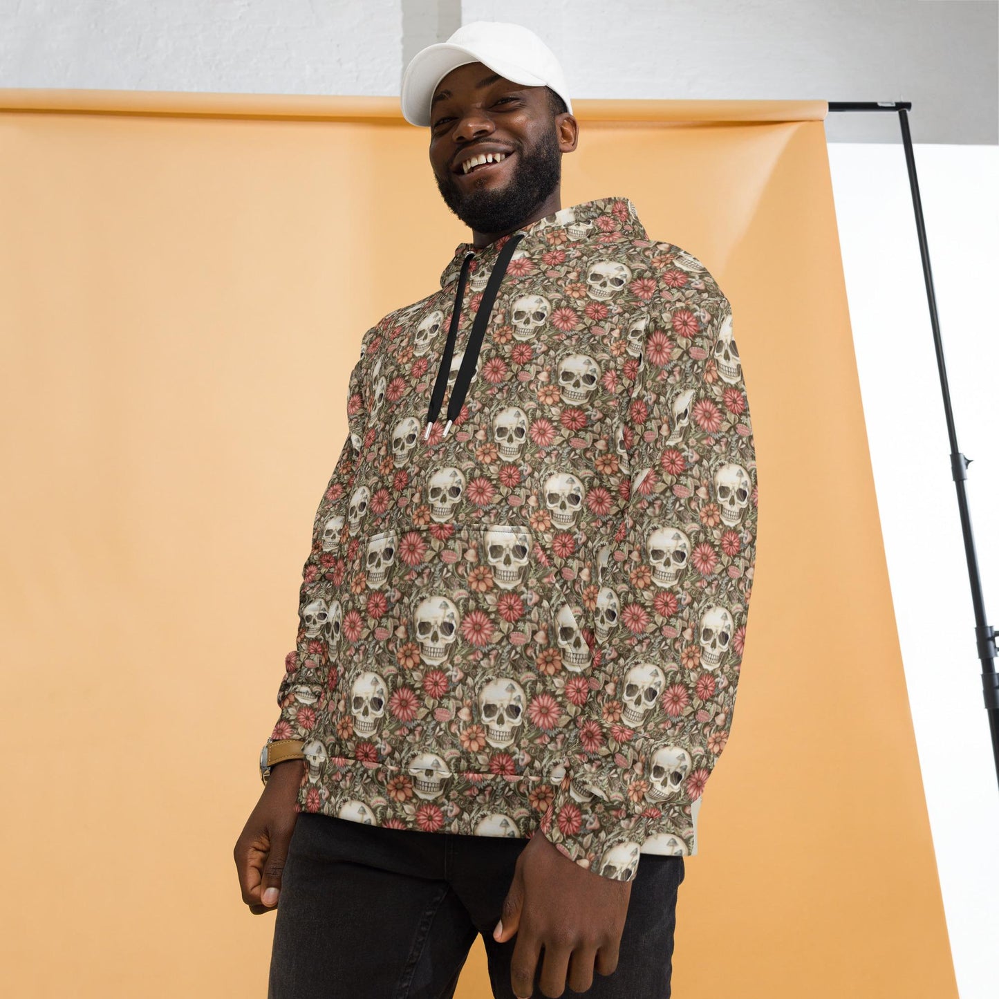 Men's Hoodie gothic floral sugar skull pattern holiday theme casual sporty warm fleece soft stylish sweater great gift for him
