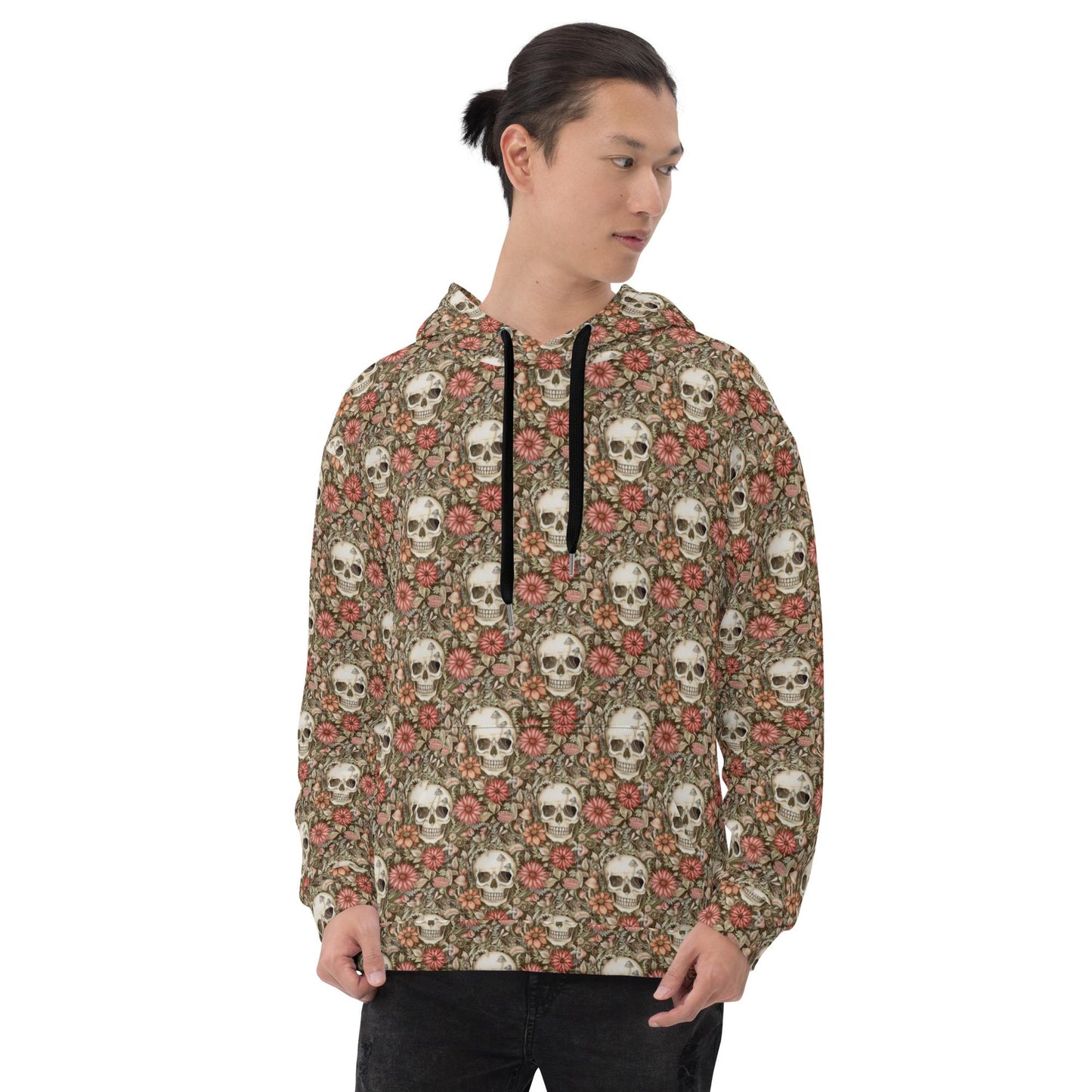 Men's Hoodie gothic floral sugar skull pattern holiday theme casual sporty warm fleece soft stylish sweater great gift for him